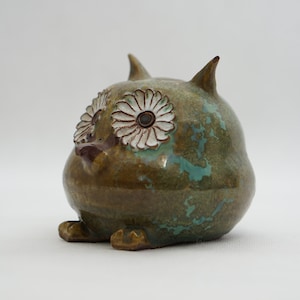 Handmade Ceramic Owl Figurine: Vintage Mid Century Pottery Paperweight