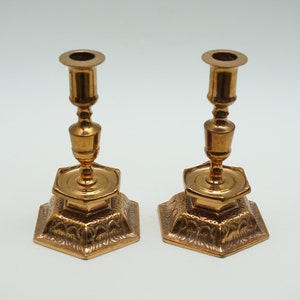 Pair of 2 BRASS CANDLE HOLDERS Malm Handmade Hanukkah Swedish 70s 80s Candlestick McM