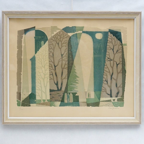 49 x 60  SVEN JONSON (Se, 1902–1981) Mid Century Colour LITHOGRAPHY Signed Numbered Swedish Art 70s 80s Wall Decor mcm