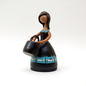 17 x 12 Vintage 1960s Swedish WOMAN FIGURINE  Handmade 70s 80s Scandinavian  Pottery Home Decor Mcm