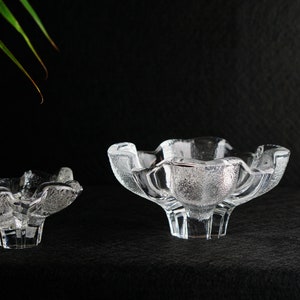 Lars Hellsten BRUTALIST PRESSED CRYSTAL Candle Holders For Orrefors Sweden 60s 70s 80s Modernist Home Office Patio Balcony Decor Mcm