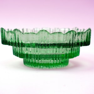 Vintage 1970s Pressed Green Glass Fruit Bowl: Scandinavian MCM Decor