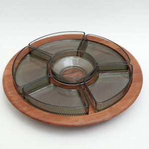 Vintage DIGSMED Teak & Glass Rotating Serving Tray: Mid Century Modern Decor