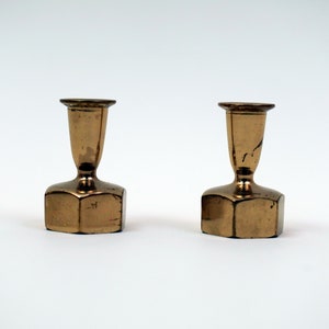 4,5 x 3  Set of 2 Small Vintage Brass L125 CANDLEHOLDERS Signed  Hans-Agne Jakobsson Swedish 40s 50s  Candlestick