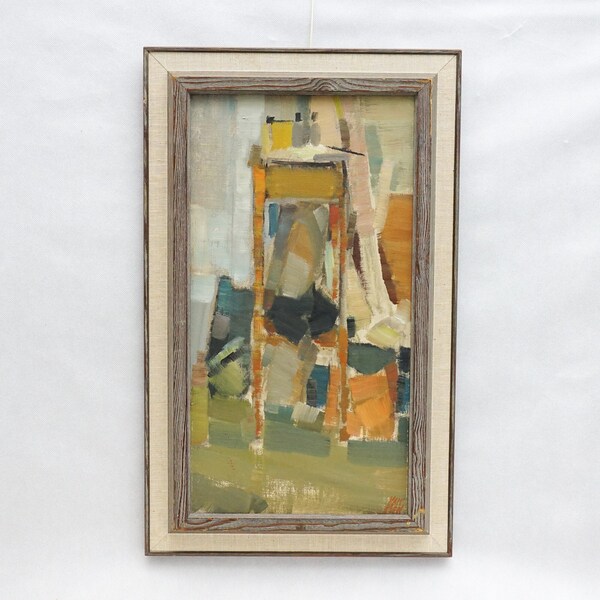 55 x 34 Signed Mid-Century Modern Still Life OIL ON CANVAS Painting Scandinavian 50s 60s 70s Home Office Studio Art