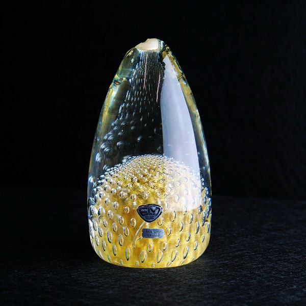 Art Glass 24k PURE GOLD Murano Style Hand Blown Egg Paperweight Fm Konstglas Ronneby Sweden  Paperweitght Paper Press Paper Button