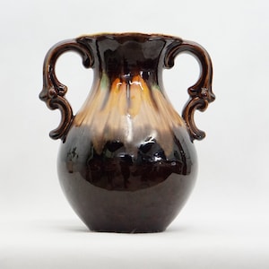 Wazon ceramiczny z połowy wieku z dwoma uchwytami, częściowo szkliwiony, kamionka lawowa, lata 50., 60. i 70., niemiecka ceramika, dom, patio, balkon, wystrój mcm