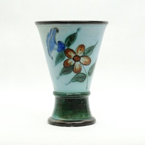 Vintage Crackle Glaze CERAMIC VASE Swedish Flower Stand Chalice Mid Century Floral Pattern Countryside Vintage 60s 70s Pottery Stoneware mcm