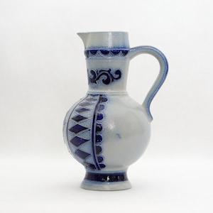 Antique CERAMIC JUG Flower Vase Pitcher Rustic Rustical Floral Decor Vase Stand 50s 60s Pottery Stoneware Home Patio Balcony Decor mcm