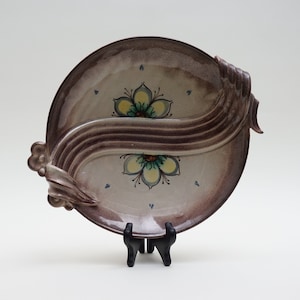 Vintage 80s Ceramic Plate: Floral Swedish Mid Century Decor (37 x 27)