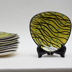 Set of 9  Vintage 15 x 3cm Porcelain Dessert Plates  DECORATIVE PLATE Handpainted  Studio  80s 90s Pottery Decor Studio