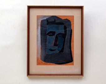 52 x 42 Signed 1950's Lennart ACRYLIC ON PAPER Painting Cubist Portrait Motif Mid Century Modern 50s 60s Art