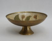 Vintage Brass HINDI SUGAR BOWL Key Money Jewelery Tray Handpainted Vintage Plate Dish India Made 60s 70s 80s Copper mcm