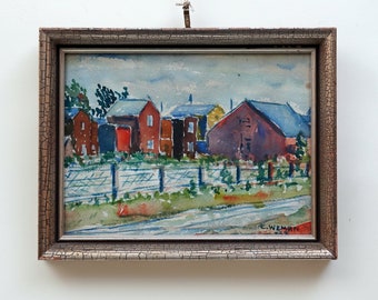 25 x 31  Signed C.WEMAN WATERCOLOR on PAPER Painting 1930's  Landscape Motif  70s 80s Scandinavian Art