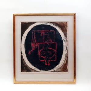 74 x 65 Vintage Signed LITHOGRAPHY Abstract Scandinavian Art 80s 70s Home Decor mcm