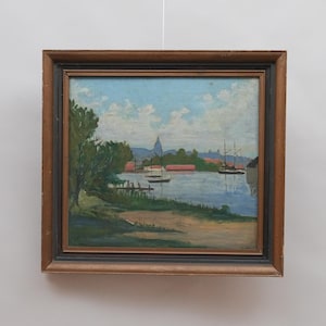 Bror Pihl Pittura a olio svedese, Beckholmen Porto di Stoccolma, 1929 Arte scandinava (46 x 50 cm)