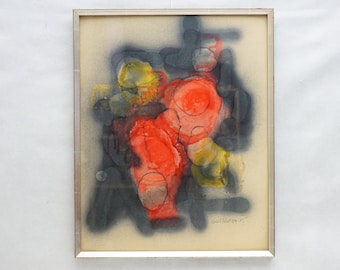 52 x 41 Gert Westam Signed WATERCOLOR COMPOSITION Painting Vintage Abstract Art 60 s 70s 80s  decor