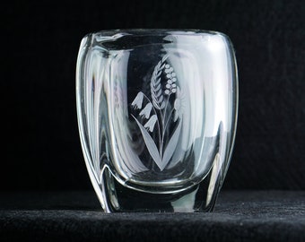 Etched Crystal Vase: Mid-Century Modern Swedish Floral Glass