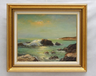 47 X 54  L .SVENSSON Oil On Canvas Signed Coastline Coastal Landscape Seaside 70s 80s Scandinavian art