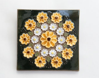 Vintage Swedish Ceramic Wall Tile: Floral Pansies, Jie Gantofta, 1960s
