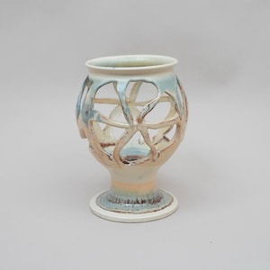 Lennart Eisenhart Ceramic Candle Holder, 1982 Swedish Studio Pottery, Openwork Scandinavian Nordic Decor