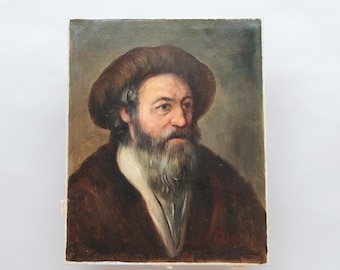 Vintage Bearded Man Oleograph Portrait, Old Master Style Renaissance Revival Canvas Art
