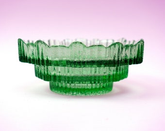 Vintage 1970s Pressed Green Glass Fruit Bowl: Scandinavian MCM Decor
