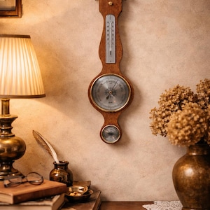 Vintage Wooden Weather Station: 3in1 Barometer Hygrometer Thermometer, 50s-70s Home Decor (44 X 12)