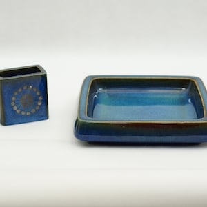 Mid Century Gustavsberg Sweden REACTION GLAZE ASHTRAY & Small Flower Vase &quot;Lagun 3&quot; Set Key Money Tray 50s 60s 70s 80s Handmade Pottery