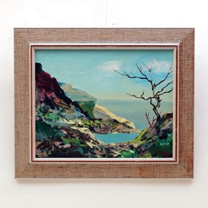 Vintage 70s Coastal Landscape Oil Painting: Scandinavian Art (41x43)