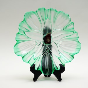 Walther Uranium Green Glass Plate: Art Deco Fruit Dish, 1930s-50s