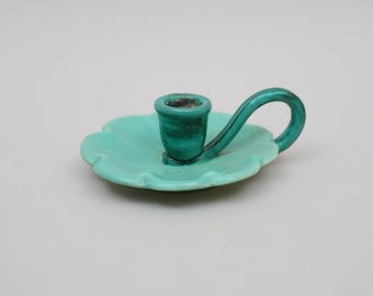 Bo Fajans Gefle Sweden Candeliere da camera in ceramica turchese, portacandele a forma di fiore