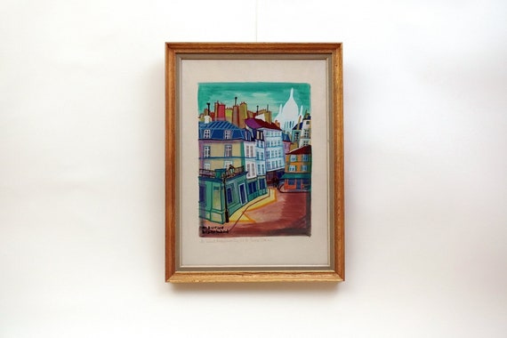 Maurice Blanchard Gouache Painting: Montmartre Sacré-Coeur, Paris, Framed (51 x 36)