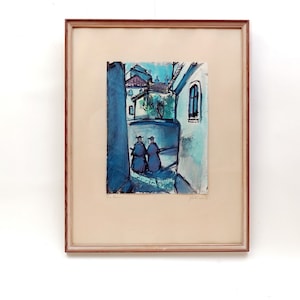 68 x 54 Vintage Signed  ACRYLIC ON PAPER  Painting Scandinavian Art 80s 70s Home Decor