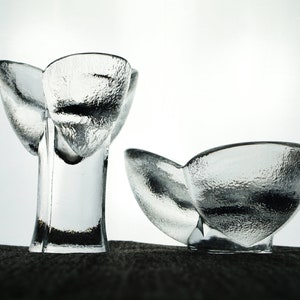 Mid Century Modern BRUTALIST PRESSED CRYSTAL Candle Holders Orrefors Sweden 60s 70s 80s Modernist Home Office Patio Balcony Decor Mcm