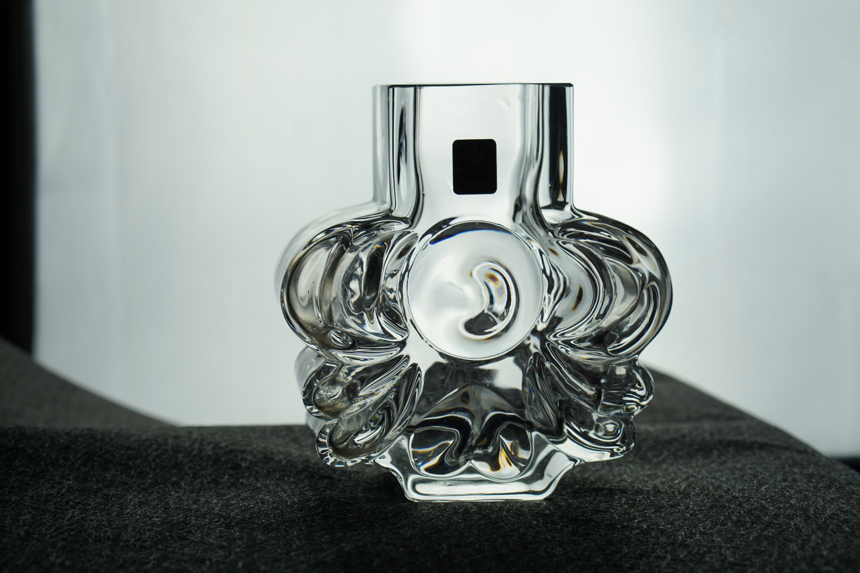Lars Hellsten Royal Krona Crystal Vase: Signed Scandinavian Art