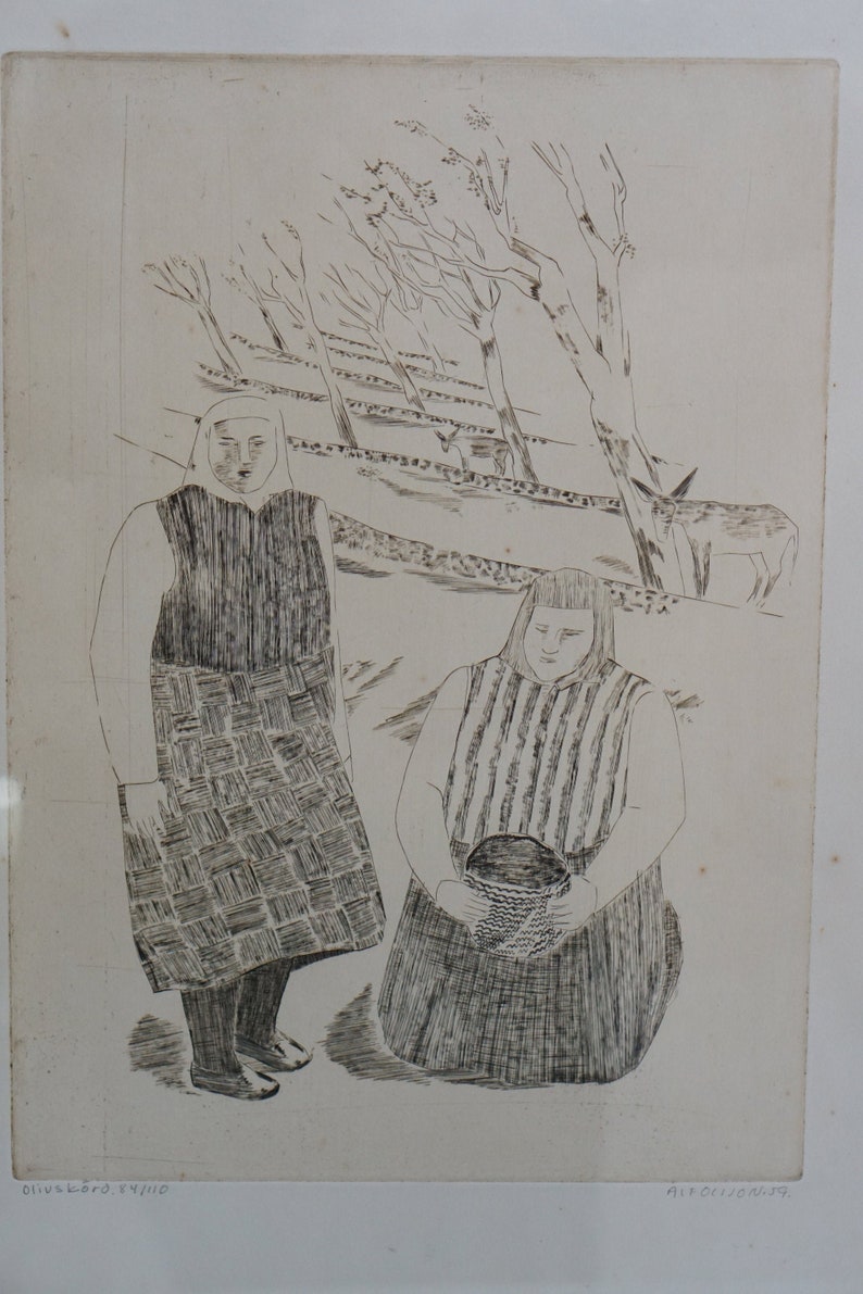 ETCHING Print Signed Dated Numbered 40s 50s 60s Scandinavian Style Home Office Decor Art mcm 48x34 Mid Century ALF OLSSON Swedish 1925