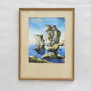 47x36 Mid Century LASSE ENGSTROM Painting On Paper Signed Swedish 70s Art