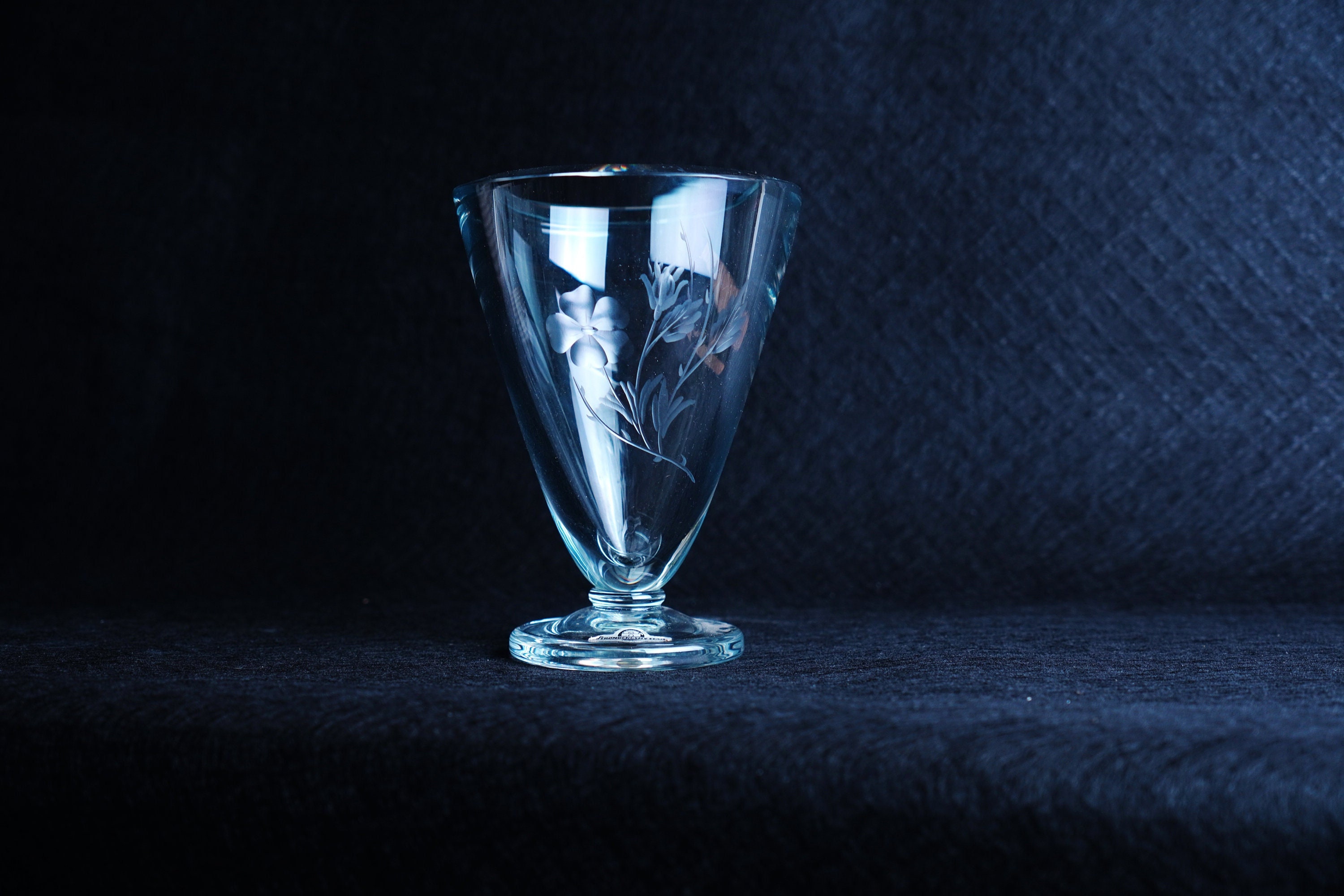 Vintage Strombergshyttan Etched Art Glass Vase Swedish Floral Decor