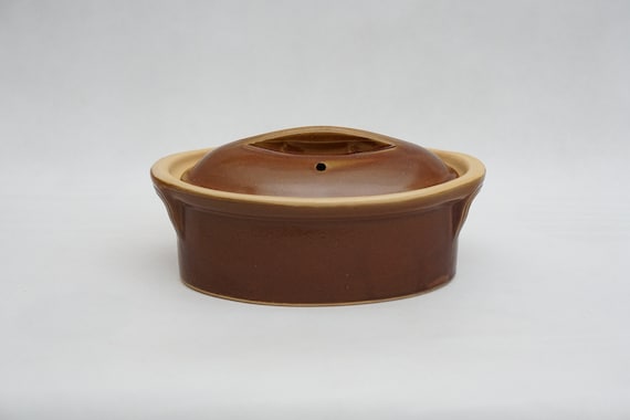 Mid Century Französische Keramik Auflaufform mit Deckel (21x13)
