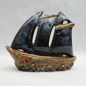 Handmade Ceramic Ship Sculpture: Mid Century Modern Scandinavian Decor