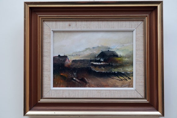 署名入りアルネ・ヨハンソン油絵：スカンジナビアの田園風景、1985年