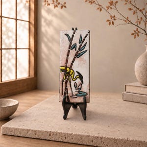 Ruscha Keramik Wall Plaque, Heron and Bamboo Decor, West German Pottery 1960s