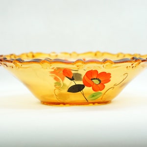 Vintage PRESSED Art Glass BOWL Kwiatowy ręcznie malowany wzór jak Orrefors Kosta Boda Szwecja Lata 60., 70., 80. Vintage Glassworks Art Home Office