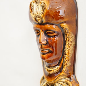 34x15x8 Montezuma Mask MIROSTOWICE Rzadki POLSKI MODERNIST Relief Glazurowany Ceramiczny Talerz Ścienny Lata 50. 60. 70.