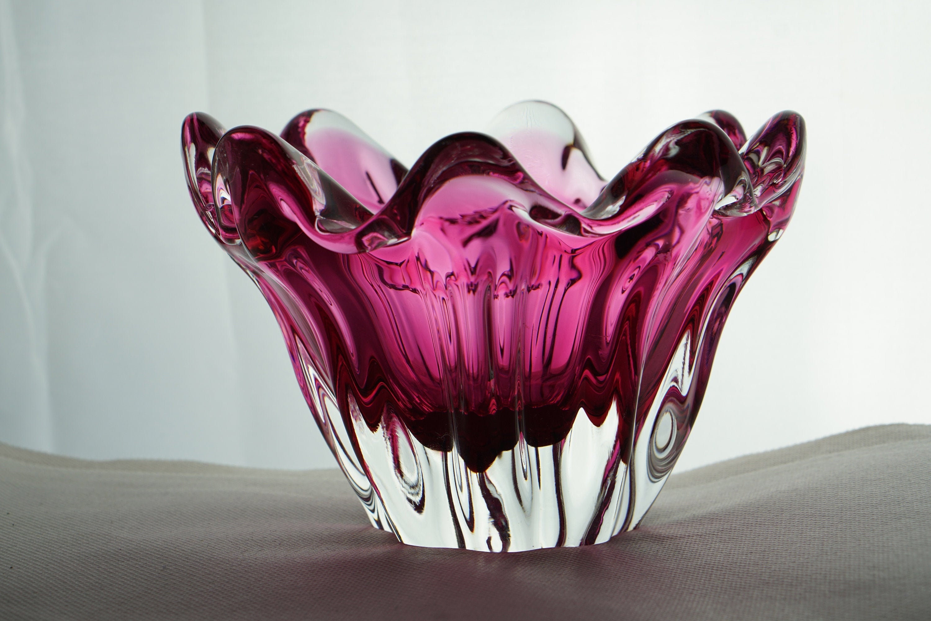 Egermann Czech Pink Crystal Bowl - Mid Century Modern Decor - Etsy