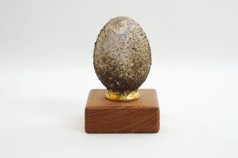 ANTIQUE Porcelain Egg Faberg\u00e9 SCULPTURE Figure Figurine On Wooden Base Mid Century Desk Decor Handmade Ceramic 30s 40s 50s Home Decor mcm