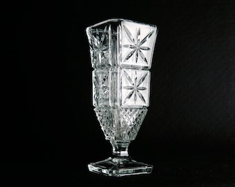 Mid Century Modern Crystal Flower Vase Swedish 60s 70s Rustical Glass Art Brut Home
