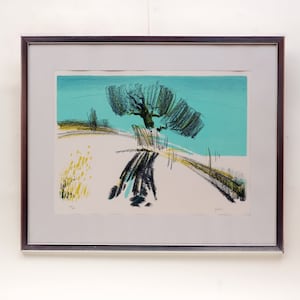 55 x 67  Vintage Signed LITHOGRAPHY Landscape Motif Scandinavian Art 80s 70s Home Decor