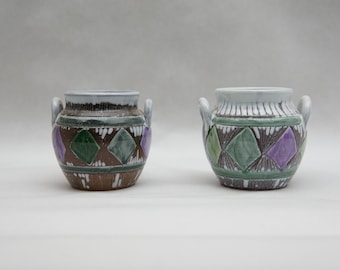 Pair of Laholm Keramik Vintage ceramics pot Sweden 60s Pottery Scandinavian Mid Century Handmade